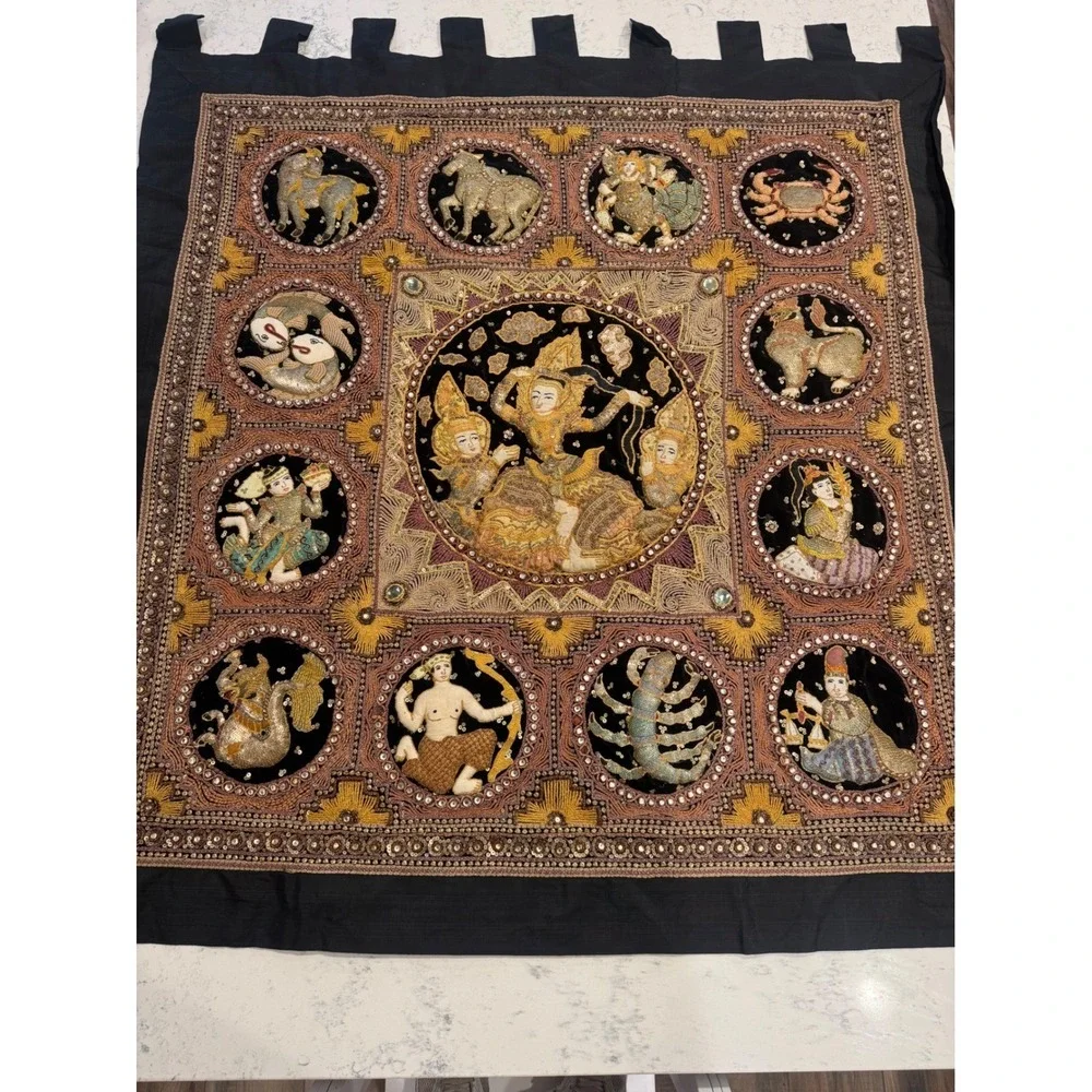 Vintage Burmese Kalaga Shwe Chi Doe Hand Embroidered Tapestry 46